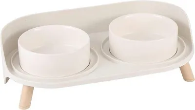 Obrázek produktu pro Sada misek na krmení a pití pro kočky – vyvýšené misky s protiskluzovou podložkou pro kočky – vyvýšené misky pro malé psy – dvojitá keramická miska s ochranou proti rozstřikování