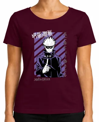 Produktbild von Jujutsu Kaisen Gojo Satoru Anime Manga lila Streifen Fan Vintage Damen T-Shirt, Burgundy, 3XL