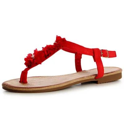 Produktbild von topschuhe24 1434 Damen Sandalen Sandaletten Blume Zehentrenner, Farbe:Rot, Größe:36 EU