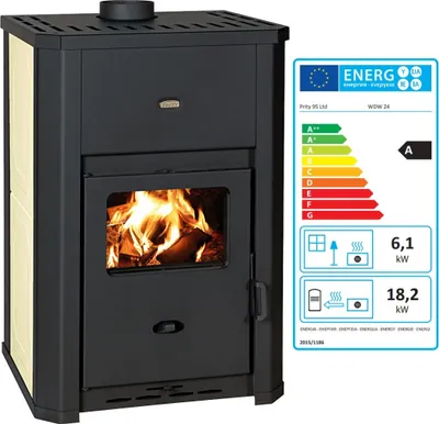 Produktbild von Holzofen PRITY WD W24 D mit Wasserwärmetauscher Zentralheizung Ofen - 24.3 Kw