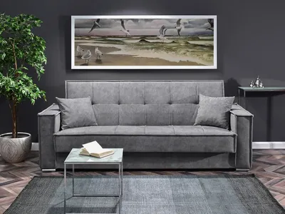 Zdjęcie produktu dla Sofa trzyosobowa IRCHAD - szary / chrom