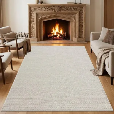 Produktbild von TapisTrend Designerteppich Creme 300x400 cm Schlichter cremefarbener Teppich aus Wolle und Baumwolle, fein und natürlich gewebt
