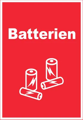 Produktbild von Batterien Mülltrennung Schild Text Symbol AA AAA hochkant A6 (105x148mm)