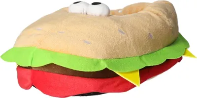 Produktbild von Hausschuh aus textilem Obermaterial im Fun-Design mit Cheesburger-Optik, Gelb
