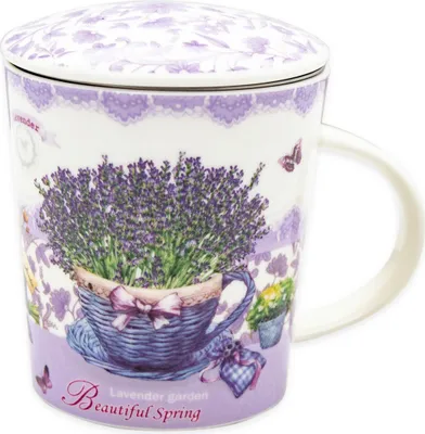 Obrázok produktu pre Hrnček porcelán so sitkom a viečkom 320ml LEVANDUĽA
