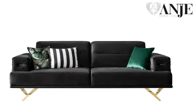 Produktbild von Schwarzes Edelstahl Sofa Moderne Wohnzimmer Couch Textilmöbel Luxus