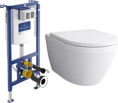 Produktbild von Alpenberger Spülrandloses Hänge WC Set | ViConnect Spülkasten | Mit/ohne Betätigungsplatte | WC mit Absenkautomatik (8200 SLIM-UNI, ohne Betätigungsplatte)
