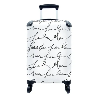 Produktbild von MuchoWow® Koffer Handgepäck Trolley Rollkoffer Kleine Reisekoffer mit 4 Rollen - Buchstaben - Weiß - Schwarz - Muster - Cabin Size < 55x40x23 cm & 55x40x20 cm - Fotokoffer - Kabinenkoffer - Boardgepäck - Reise-Box - Reisekoffer - Reisegepäck - Koffer mit Bild - Trolley für Kinder