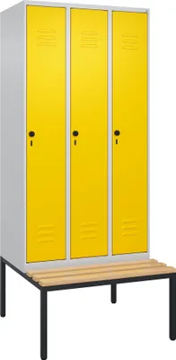 Produktbild von C+P Garderobenschrank "Classic Plus", Abteilbreite 30 cm, mit Sitzbank, Verkehrsgelb (RAL 1023), 212x90x50 cm/ 3 Fächer