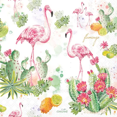 Produktbild von Servietten Papier 33x33cm 3-lagig Flamingo Motiv / Bunt 20 Stk.