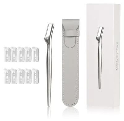 Produktbild von INF Augenbrauenrasierer aus Zinklegierung 12.2cm mit 10 Klingen für Reise