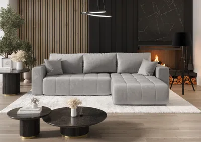 Produktbild von Ecksofa Schlafsofa CAMILA Stoff Monolith Hellgrau Ottomane Rechts