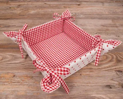 Produktbild von Brotkorb aus Stoff LISE Rot, gepunktet Karo, in 20x20 cm