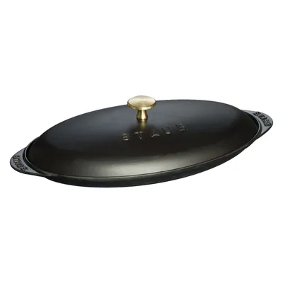 Produktbild von Staub Guss Servierplatte mit Deckel, oval Schwarz 31 cm
