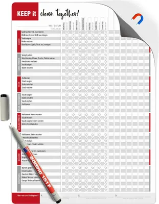 Produktbild von Haushaltsplan magnetisch Putzplan inkl. Stift - Aufgabenplaner A4 Whiteboard Haushaltsplan Familie mit Kinder | Haushaltsplaner als Wochenplaner für Aufgaben im Haushalt WG