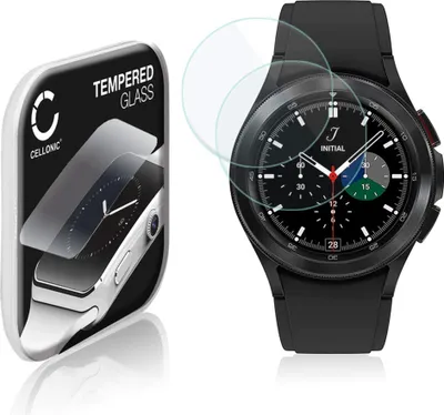 Produktbild von 2x CELLONIC 9H Display Schutzglas für Samsung Galaxy Watch 4 Classic - 42mm (SM-R880) Smartwatch, 2.5D Full Glue Screen Protector Glass, Fitness Tracker Displayschutz Glas Transparent Schutzfolie