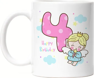 Produktbild von Happy Birthday Tasse Weiß 4. Geburtstagskind 4. Geburtstag Alles Gute Happy Birthday Party Prinzessin