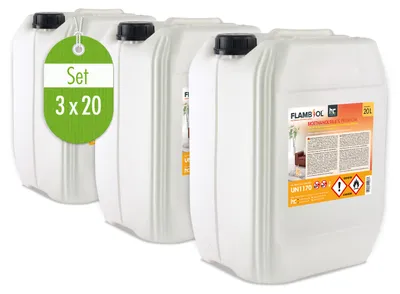 Produktbild von 3x 20 L FLAMBIOL® Bioethanol 96,6% Premium für Ethanolkamin in Kanistern