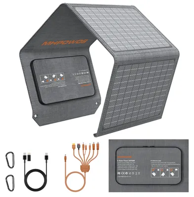 Produktbild von Tragbares Solarpanel - 40W faltbares Solarladegerät - Monokristallin ETFE - USB-C und USB-A Anschlüsse - 121x97cm ausgeklappt - Für Camping und Wandern