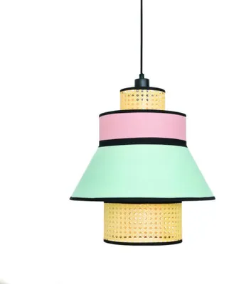 Produktbild von ACA Pendelleuchte Lighting 1xE27 JAPAN rosa/mentholfarben Textil + Rattan D42xH190CM TF20881P