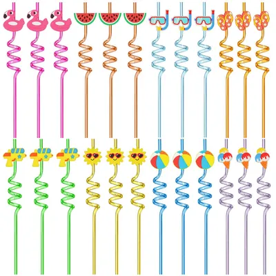 24 Cocktail-Strohhalme, Cartoon-Design, gebogen, wiederverwendbar, 26 cm