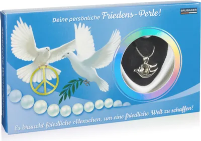 Produktbild von BRUBAKER Deine Persönliche Wunschperle "Frieden" - Halskette mit Silber Anhänger + Muschel mit echter Perle als Schmuck Geschenkset für die Freunde und Familie - Friedens-Perle