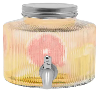 Immagine prodotto di Distributore di bevande - Bicchiere da 2,5 l - Rubinetto in acciaio inossidabile - Senza piombo - A tenuta stagna - Per tè freddo, succhi, acqua - Trasparente