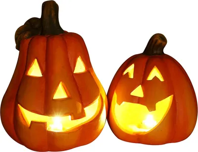 Image de Lanternes décoratives en forme de citrouille pour l'extérieur, lot de 2, décoration d'automne, Halloween, avec minuterie LED