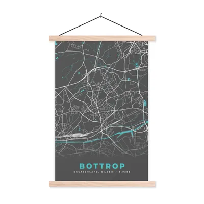 Produktbild von MuchoWow® Textilposter Stadtplan - Bottrop - Deutschland - Karte 120x180 cm mit holzfarbenen Rahmen - Textil-Plakat