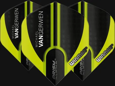 Produktbild von HF Winmau Prism Alpha Flight Michael van Gerwen (MvG) Schwarz & Grün & Silber breit 3 Stück Hellgrün