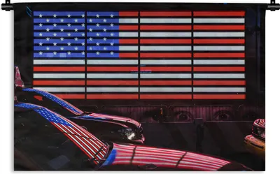 Produktbild von MuchoWow® Wandteppich Wandbehang Taxis mit amerikanischer Flagge 60x40 cm Tapisserie Dekoration Wandtuch - Wanddekorationen