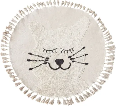 Zdjęcie produktu dla BELIANI Dywan beżowy bawełniany ø 120 cm okrągły wzór w kota do salonu sypialni pokoju dziecka dziecięcy dywanik