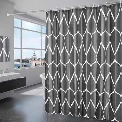 Produktbild von Waschbarer Duschvorhang aus Polyestergewebe mit 12 Duschvorhangringen, wasserdicht für Dusche und Badewanne, 240 x 200 cm, schwarz