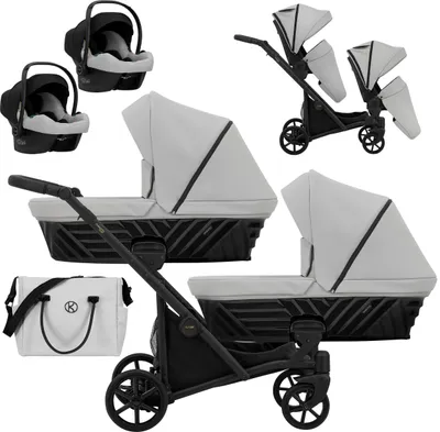 Produktbild von Kinderwagen IVENTO DUO 3 in 1 Komplettset Zwillingskinderwagen Geschwisterwagen Zwillingsbuggy Doppelkinderwagen (Eco Dove Grey, Rahmenfarbe: schwarz)