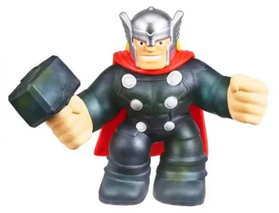 Produktbild von Heroes of Goo Jit Zu Bandai – Marvel Actionfigur – Thor, der Donnergott mit Mjölnir Hammer, elastische Stärke. Drücken Sie es fest und entfesseln Sie Ihre asgardische Kraft. CO42656