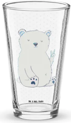 Produktbild von Mr. & Mrs. Panda Glas Eisbär Faul - Transparent - Geschenk, Homeoffice, Tumbler, Wasserglas, Pint, Teddy, Bär, Cocktailglas, Arbeit, Büro, Bierglas, Nordpol