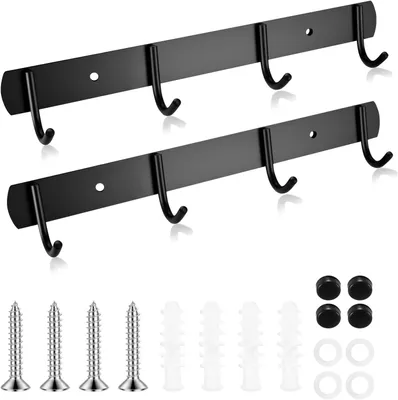 Produktbild von Wandhaken 2 Stück, Edelstahl, Schwarz, 4 Haken, für Küche, Kleidung und Jacken