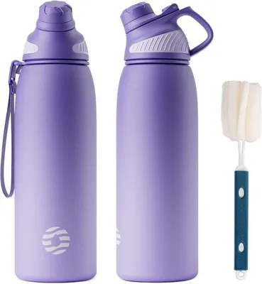 Productafbeelding van Famanu sportwaterfles met magnetische sluiting – 1000 ml – BPA-vrij en lekvrij – thermosfles voor school, fitness, kinderen, paars