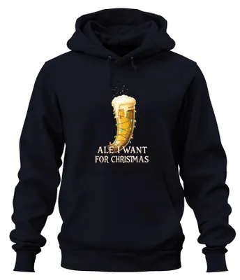 Produktbild von Ale I Want For Christmas Wikinger Trinkhorn Bier Geschenk Hoodie Kapuzenpullover, Navy, M