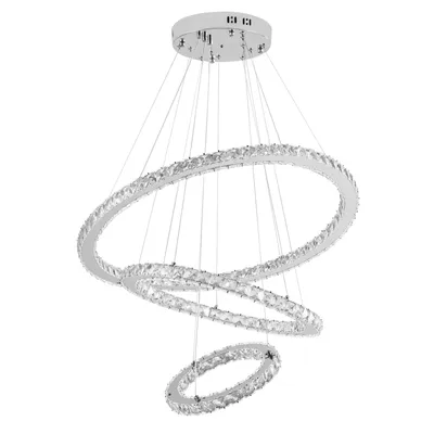 Obrázok produktu pre LARS360, LED závesné svietidlo, 96W, kryštálové, moderné, s 3 kruhmi, výškovo nastaviteľné, stropné svietidlo vhodné do obývačky, jedálne a spálne, studená biela