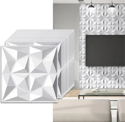 Immagine prodotto di Hengda 12pcs Pannelli 3D Pannelli da parete in cloruro di polivinile PVC - Pannelli per pareti e soffitti - 50x50 cm (0,25 m²) - Leggeri, flessibili e facili da installare - Bianco
