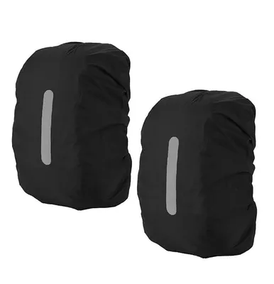 Produktbild von 2 Stück Regenhülle für Rucksäcke - wasserdicht,reflektierend - 40–50 Liter - für Rucksack, Schulranzen, Wandern, Klettern, Radfahren, Schwarz - M