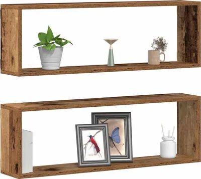 Image de Étagères Murales avec étagère 2 pcs Bois ancien 80 x 15 x 26 cm