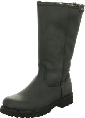 A single black winter boot is shown against a white background.