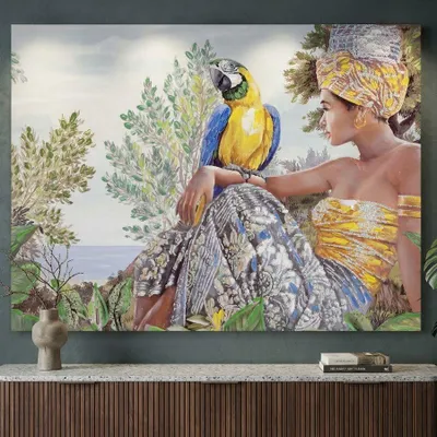 Immagine prodotto di Dipinto su tela multicolore donna con applicazioni cm 120x3x90