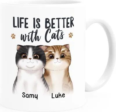 Produktbild von Tasse Katze personalisiert (1-3) mit Namen Geschenk Katzenbesitzer Katzenmama Katzenpapa Katzenmotiv SpecialMe® weiß standard