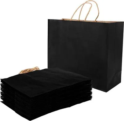 Produktbild von Famanu Geschenkebeutel Schwarz - 20 Stück - 32 x 11 x 25 cm - Große Papiertaschen mit Griffen