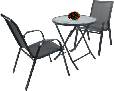 Produktbild von 3 stk havemøbelsæt | Siddegruppe Spisegruppe | 1xTable, 2x Stole | Borddimensioner ca. H. 70 x ? 70 cm | Havesæt - Sonlas