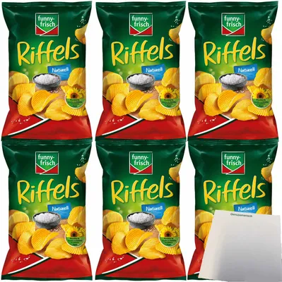 Produktbild von Funny-Frisch Riffels Naturell Kartoffelchips 6er Pack (6x150g Packung) + usy Block