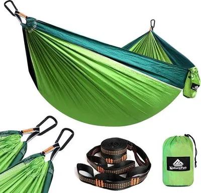 Produktbild von Famanu Camping-Hängematte ultraleicht | 300 kg Tragfähigkeit, (275 x 140 cm) atmungsaktives, schnelltrocknendes Nylon | 2 x Premium Karabiner, 2 x